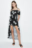 Mono Floral Bardot Dip Hem Playsuit - Select Fashion