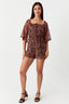 Brown Animal Chiffon Bardot Playsuıit - Select Fashion