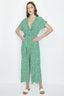 Green Ditsy Wrap Belted Jumpsuit - Select Fashion