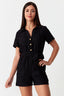 Black Utility Linen Look Playsuit - Select Fashion