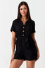 Black Utility Linen Look Playsuit - Select Fashion
