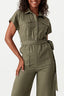 Khaki Linen Utility Belted Jumpsuit - Select Fashion