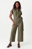 Khaki Linen Utility Belted Jumpsuit - Select Fashion