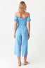 Blue Ditsy Bardot Shirred Jumpsuit - Select Fashion
