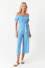 Blue Ditsy Bardot Shirred Jumpsuit - Select Fashion