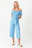 Blue Ditsy Bardot Shirred Jumpsuit - Select Fashion