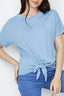 Slate Blue Tie Front Oversized Tee - Select Fashion