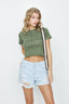 Khaki Ditsy Fitted Crop Tee - Select Fashion