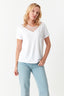 White Dobby Mesh Insert V Neck Tee - Select Fashion