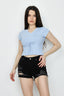 Baby Blue Ruched Front Capped Sleeve Tee - Select Fashion
