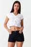 Optic White Ruched Front Capped Sleeve Tee - Select Fashion