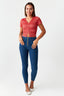 Dark Coral Ladder Stitch V Neck Crop Top - Select Fashion