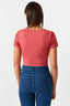 Dark Coral Ladder Stitch V Neck Crop Top - Select Fashion