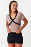 Mocha Criss Cross Lace Crop Tee - Select Fashion
