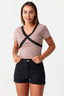 Mocha Criss Cross Lace Crop Tee - Select Fashion