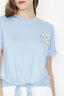 BABY BLUE TIE FRONT FLORAL CHEST PRINT TEE - Select Fashion
