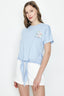 BABY BLUE TIE FRONT FLORAL CHEST PRINT TEE - Select Fashion
