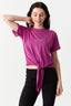 Dark Berry Happy Hotfix Frill Sleeve Tie Front Tee - Select Fashion