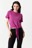 Dark Berry Happy Hotfix Frill Sleeve Tie Front Tee - Select Fashion