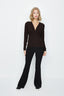 Bitter Chocolate Textured Rib V Neck Top - Select Fashion