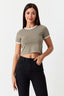 Khaki Contrast Binding Fitted Tee - Select Fashion