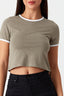 Khaki Contrast Binding Fitted Tee - Select Fashion