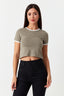 Khaki Contrast Binding Fitted Tee - Select Fashion
