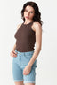 Earth Brown Ribbed Scoop Vest - Select Fashion