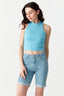 Sea Blue Ribbed Racer Crop Vest - Select Fashion
