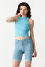 Sea Blue Ribbed Racer Crop Vest - Select Fashion