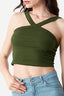 Deep Green Wide Strap Diamond Halter Neck Top - Select Fashion