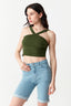 Deep Green Wide Strap Diamond Halter Neck Top - Select Fashion