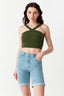 Deep Green Wide Strap Diamond Halter Neck Top - Select Fashion