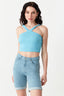 Sea Blue Wide Strap Diamond Halter Neck Top - Select Fashion