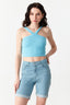 Sea Blue Wide Strap Diamond Halter Neck Top - Select Fashion