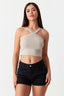 Stone Wide Strap Diamond Halter Neck Top - Select Fashion