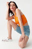 Tangerine Wide Strap Diamond Halter Neck Top - Select Fashion