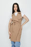 Camel Belted Sleeveless Jacket - Select Fashion