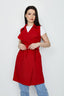 Red Belted Sleeveless Jacket - Select Fashion