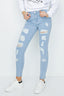 Bleach Wash Denim Ripped Mid Rise Jeans - Select Fashion