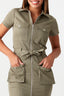 Light Khaki Casual Belted Bodycon Dress - Select Fashion