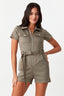 Light Khaki Casual Belted Playsuit - Select Fashion