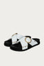 White Cross Over Pu Buckle Stud Sliders - Select Fashion