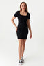 Black Square Neck Mini Rib Bodycon Dress - Select Fashion