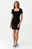 Black Square Neck Mini Rib Bodycon Dress - Select Fashion