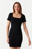 Black Square Neck Mini Rib Bodycon Dress - Select Fashion