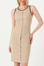 Sand Contrast Button Detail Rib Dress - Select Fashion