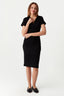 Black Collar Detail Rib Midi Bodycon Dress - Select Fashion