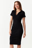 Black Collar Detail Rib Midi Bodycon Dress - Select Fashion
