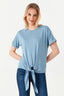 Smoke Blue Tie Front Oversized Tee - Select Fashion